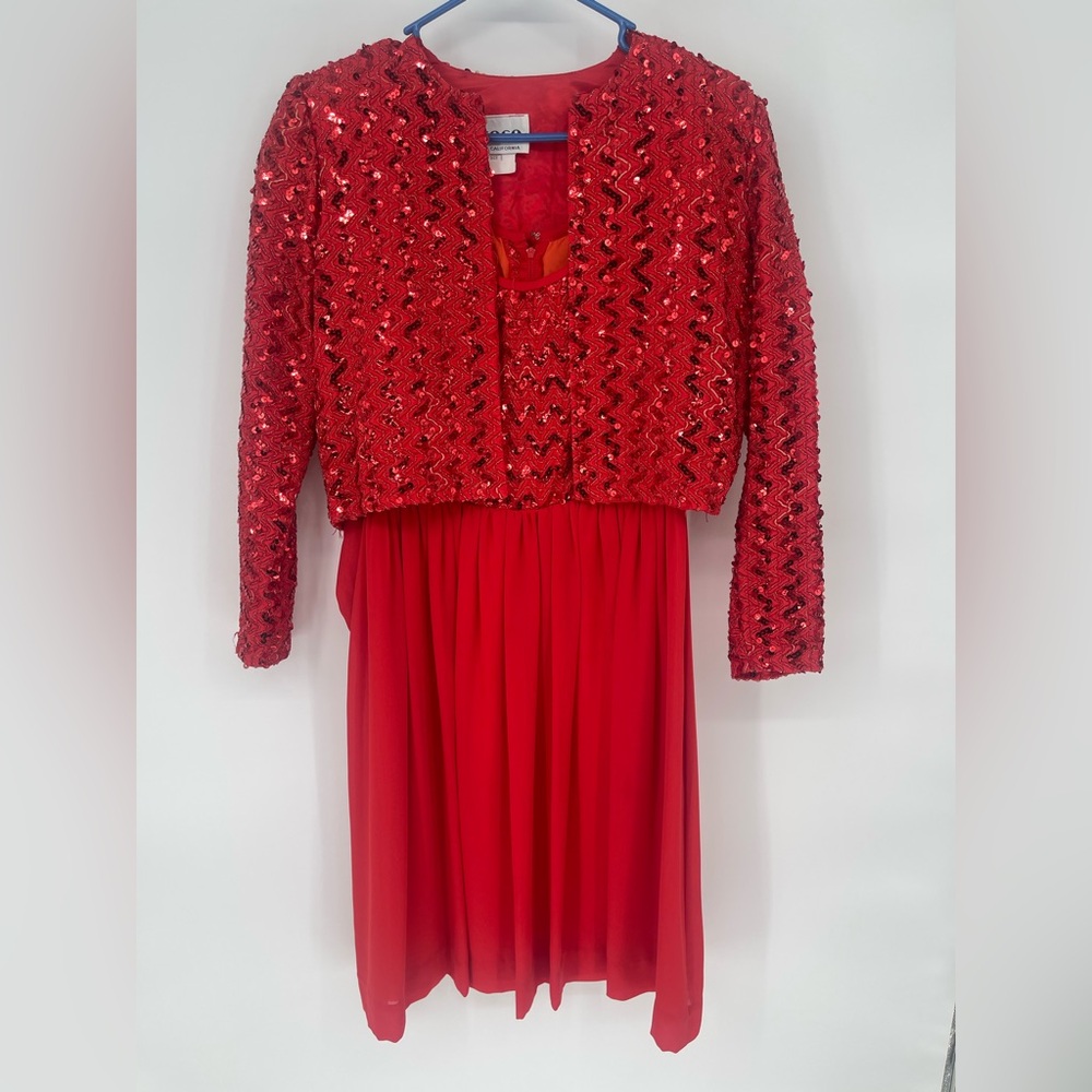 Coco of California Vintage Red Sequin Dress‎ and Bolero Jacket Set Size 8